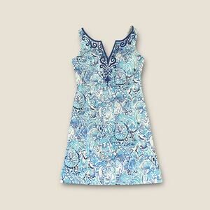 Lilly Pulitzer Alyssa Shift Mini Dress Lucky Trunks Embroidered Coasta Blue 2